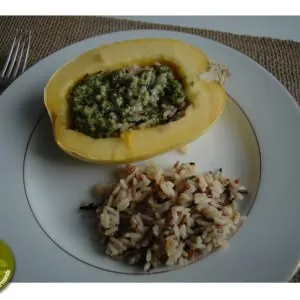 simple à préparer Courge d'hiver au parmesan et riz sauvage recette végétarienne