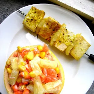 facile Brochette de tofu exotique et salade d'agrumes recette de