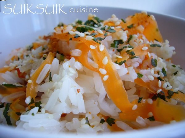 Riz thaï parfumé et tagliatelles de carottes