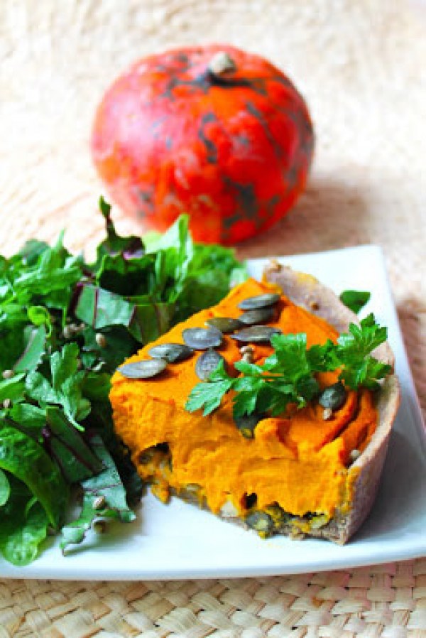 Tarte végétalienne potimarron et tofu fumé
